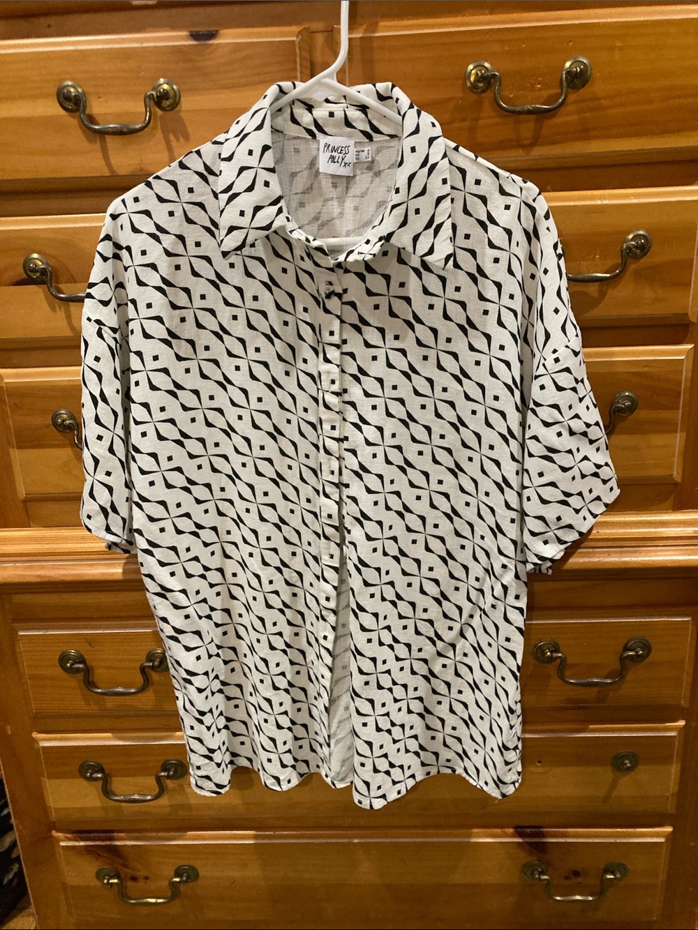 Princess Polly White and Black Patterned Button-Down Top